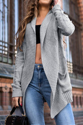 Cwocal00565_Solid Color Pocket Knitted Buttonless Cardigan
