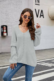 V-Neck Casual Pullover Loose Solid Color Knit Sweater