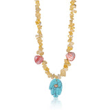 LAPIS TIGER EYE FATIMA HAND BEADED NECKLACE_CWMM7533