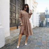 V-Neck Layered Flared Sleeves Long-Sleeved Dress