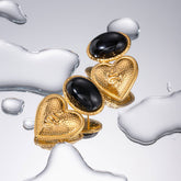 BLACK ONYX HAMMERED LOVE HEART SNAKE EARRINGS_CWAHA0914