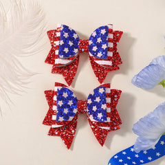 GLITTER STAR FLAG BOW HAIR CLIP SET FOR KIDS_CWAHA6690