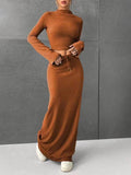 Solid Color Long Sleeve Top Long Skirt Set