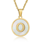 Cwaje1934_Round Stainless Steel White Shell Letter Necklace