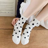 Women'S New White Striped Polka Dot Mid-Calf Socks_Cwms1350
