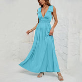 Solid Color V-Neck Dress With Waist Drop