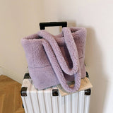FLUFFY LAMB FUR TOTE BAG LARGE SHOULDER PURSE_CUAB00532