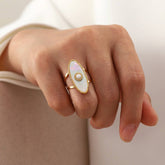 18K GOLD STAINLESS STEEL OVAL PEARL SHELL RING_CWAJE1246