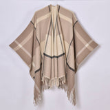 Women Thickened Tassel Pinstripe Shawl Cape_Cwasc0940
