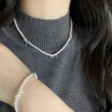 HIGH END RETRO PEARL BOW NECKLACE BRACELET SET_CWAJE3060