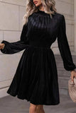 Velvet Long-Sleeved Dress With Waist Tucked