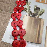 COCONUT SHELL RED MULTI LAYER BEAD VINTAGE NECKLACE_CWMM4571