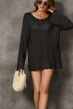Cwtbll3657_Hollow Knit Cardigan Bell Sleeve Beach Dress