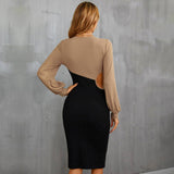 Splicing Color Contrast Hollow Out Buttock Dress