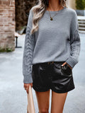 Solid-Color Patchwork Tweed Sleeve Sweater