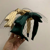 RETRO FISHNET DOUBLE LAYER BIG BOW HEADBAND_CWAHA2563