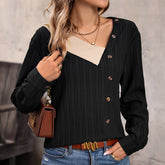 Spliced V-Neck Single Breasted Knitwear