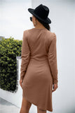 V-Neck Long-Sleeved Solid Color Irregular Dress