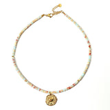 STAINLESS STEEL ZODIAC NECKLACE WITH NATURAL GEMS_CWMM8881