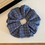 Blue Plaid Scrunchie Soft Gentle Fabric Tie_Cwaha08189