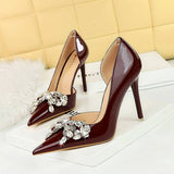 Vintage Rhinestone Pearl Side Cutout High Heels