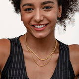 GOLD STAINLESS STEEL BEAN DOUBLE CHAIN NECKLACE_CWMM3594