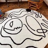 THICK BLACK WHITE ROUND RUG FOR LIVING ROOM_CWMM7324