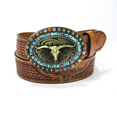 1 45 WIDE CAMEL WESTERN DENIM BELT_CWABE0418