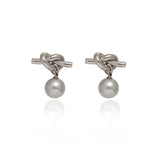 ROPE KNOT GREY PEARL STUD EARRINGS GOLD WHITE_CWAJE5038