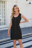 Solid Color Crew Neck Button Pocket Tank Dress