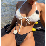 3D FLORAL BIKINI SET BLACK WHITE SWIMSUIT_CWMW0701