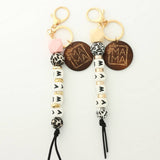 SILICONE BEAD KEYCHAIN WITH LETTER AND WOODEN DISC_CWAB5104