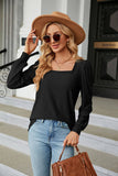 Square Collar Jacquard Long-Sleeved Loose T-Shirt