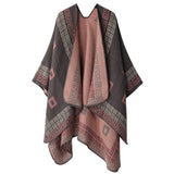 DOUBLE SIDED PLAID FAUX CASHMERE SHAWL CAPE_CWASC2137