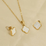 FOUR LEAF CLOVER SHELL EARRINGS NECKLACE SET_CWAJE0680