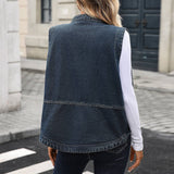 Washed Casual Loose Denim Vest Jacket