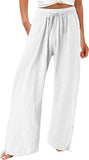 Solid-Colored Cotton Linen Loose Wide-Leg Pants