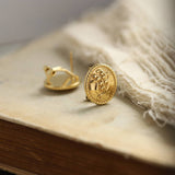 Vintage Floral Bellflower Oval Button Earrings