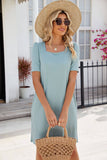Solid Color Dress With Square Neck Pocket
