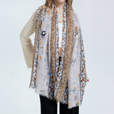 FLORAL BORDER SATIN SCARF ELEGANT BEACH WRAP_CWASC0672