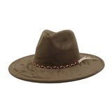 Unisex Suede Wide Brim Fedora Hat Couple Style_Cwah04448