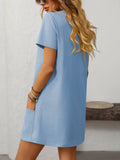 Square-Neck Short-Sleeved Casual Pockets Dress