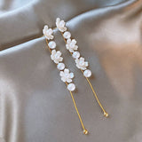 FRENCH RETRO PEARL FLOWER LONG TASSEL EARRINGS_CWAJE2326