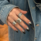 FASHIONABLE METALLIC PLEATED KNUCKLE RING SET_CWMM3239
