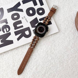 IWATCH9 1 SE WOODEN BEADS GENUINE LEATHER STRAP_CWWW0048