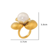 MINIMALIST 18K STEEL FLOWER EARRINGS RING SET_CWMM8927