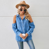 Washed Off-The-Shoulder Long-Sleeved Shirt