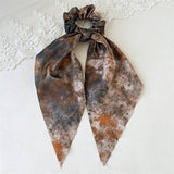 Silk Ink Print Scrunchie With Ribbon Tail_Cwaha07595