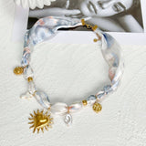 Stainless Steel Ceramic Flower Ribbon Necklace_Cwaje05615