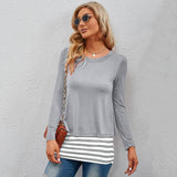 Two Fake Crew-Neck Stretch Striped T-Shirt